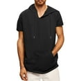 thumbnail image 1 of T-shirts for men Plus Size under $5 Short Sleeve Hooded Solid Color Shirt Casual Hoodie Top Black M, 1 of 6