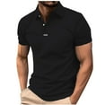 thumbnail image 1 of T-shirts for men Plus Size under $5 Short Sleeve Lapel Collar Button-Up Solid Color Shirt Versatile Top Black M, 1 of 5