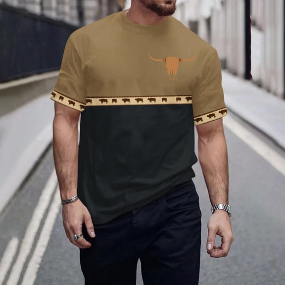 T-shirts for men Plus Size under $5 Short Sleeve Round-Neck Print Round Neck Casual Shirts Black XXXL