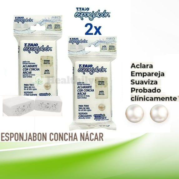 T.Taio Soap Sponge with Mother of Pearl – Esponjabon Concha Nacar – Exfoliating Glycerin Cleanser, 4.2 oz, 2 Pack