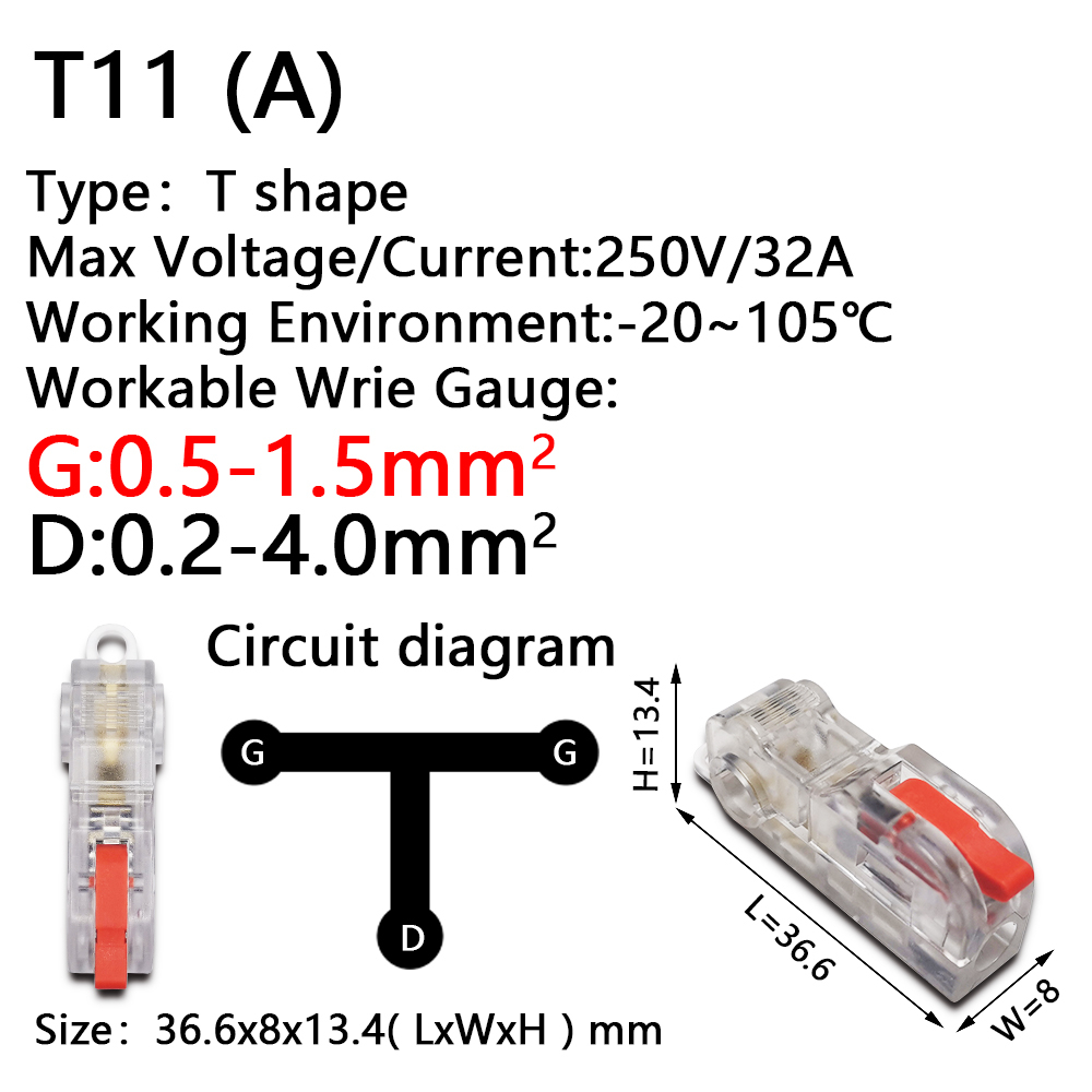 T type Quick Electrical Cable Connectors Snap Splice Lock Wire Terminal