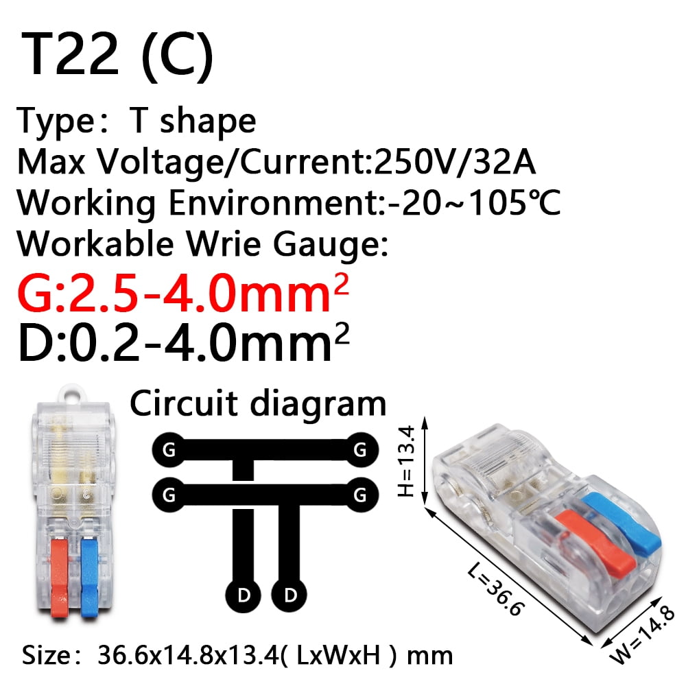 T type Quick Electrical Cable Connectors Snap Splice Lock Wire Terminal