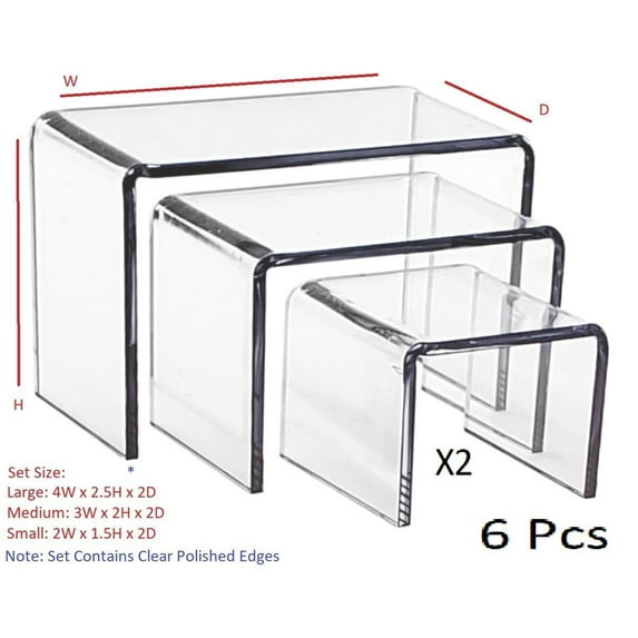 T'z Tagz 2 Sets Clear Acrylic Risers Jewelry Display Stands Collectible Showcase