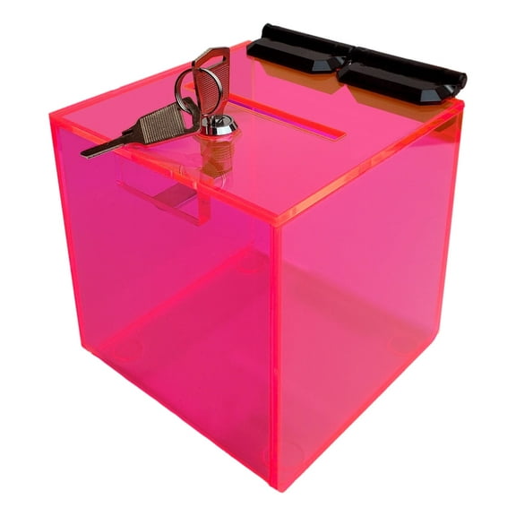 T'z Tagz 3 Inch Neon Red/Pink Acrylic Locking Donation, Ballot, Suggestion Box
