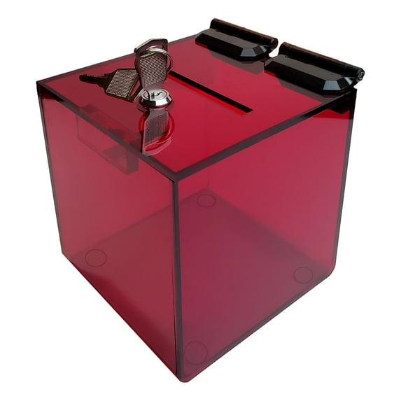 T'z Tagz 5 Inch Dark Red Acrylic Locking Donation, Ballot, Suggestion Box