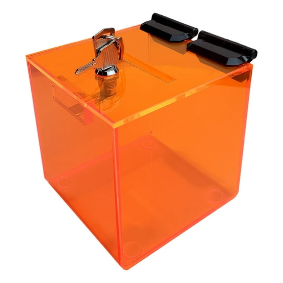 T'z Tagz 8 Inch Neon Orange Acrylic Locking Donation, Ballot, Suggestion Box