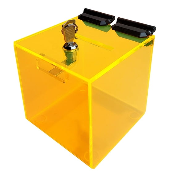 T'z Tagz 8 Inch Neon Yellow Acrylic Locking Donation, Ballot, Suggestion Box