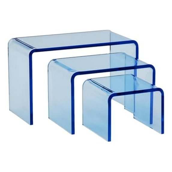 T'z Tagz New 2 Inch Deep 3 Piece Neon Blue Acrylic Riser Display Stand Set 4