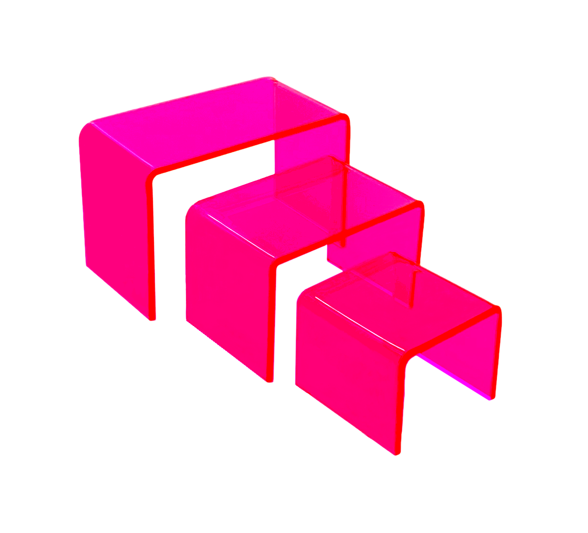 thumbnail image 1 of T'z Tagz New 2 Inch Deep 3 Piece Neon Red/Pink Acrylic Riser Display Stand Set 2, 1 of 7
