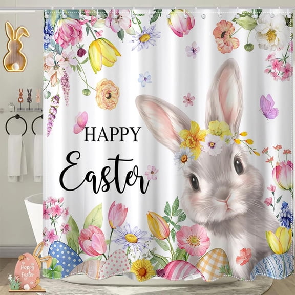 UP T0 70% OFF! YZEGDCH Easter Shower Curtain, Cute Rabbits Spring Shower Curtain for Bathroom Home Decor, 47 W x70 H Inch Waterproof Polyester Fabric with Hooks
