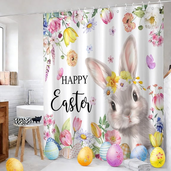 UP T0 70% OFF! YZEGDCH Easter Shower Curtain, Cute Rabbits Spring Shower Curtain for Bathroom Home Decor, 72 W x72 H Inch Waterproof Polyester Fabric with Hooks