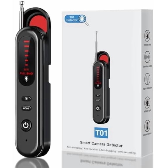 T01 Hidden Camera Detector, GPS Tracker Detector and RF Wireless Signal Scanner with 5 Sensitivity Levels, Portable, Black