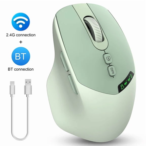 T02 Display Screen Mute Wireless Mouse,Bluetooth Dual-Mode,Noiseless Click,Wndows/Mac/IOS/Android