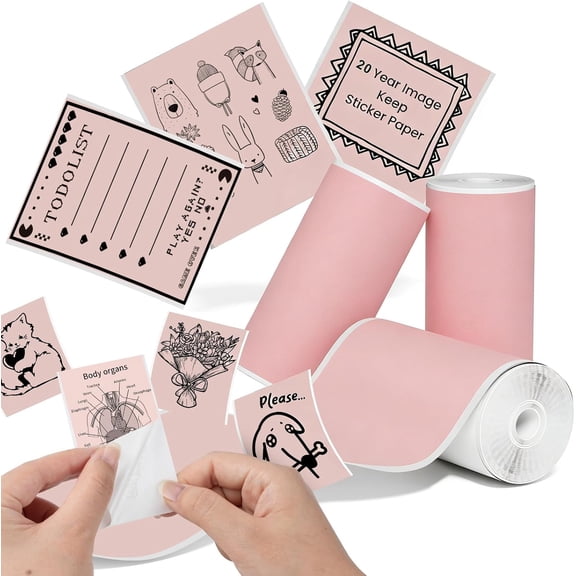 T02 Thermal Sticker Paper Compatible with Phomemo M02/Memoking T02/Anycash S1/Cudinham X6/iDPRT S1/HuiJuKeJi X5/ M02X/M02L, Printer Paper for Notes, 50mm*3.5m, Multicolor, Pink, 3 Rolls