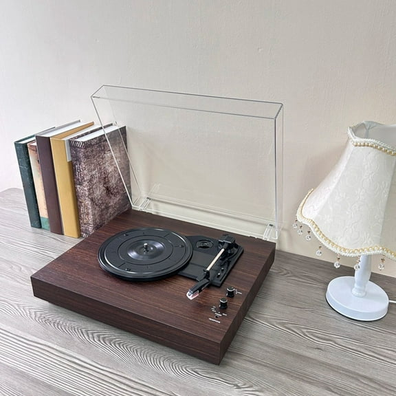 T03L Bluetooth Record Player Multi-Functional Vintage Turntable Phonograph Wooden Vinyl Record Audio Player US PLUG B,1 x Record player 1 adapter,Brown Wood