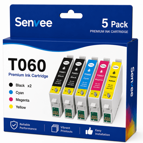 T060 Ink Cartridge Replacement for Stylus CX4200 CX4800 CX5800F CX7800 C68 C88 C88 Plus CX3800 CX3810 Printer(2BK 1C 1M 1Y-5 Pack)