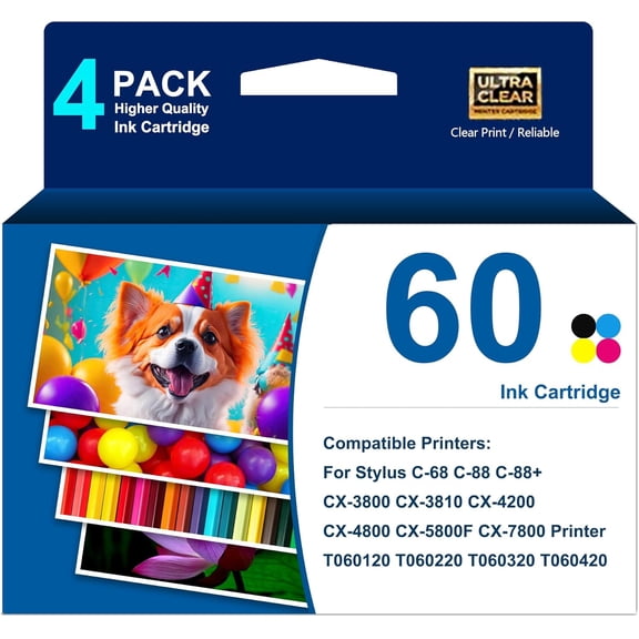 T060 Ink Cartridge T060 60 Ultra Ink T060120 T060220 T060320 T060420 Ink Replacement for Stylus C-68 C-88 C-88+ CX-3800 CX-3810 CX-4200 CX-4800 CX-5800F CX-7800 Printer
