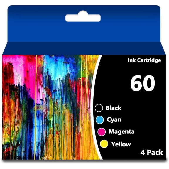 T060 Printer Ink Cartridges(T060120-BCS) with Chip Use for 60 Ink EPSON Stylus C88 CX3800 CX3810 CX4200 CX4800 CX5800F CX7800 C68 C88PLUS Printer (4packs,Black/Cyan/Magenta/Yellow)