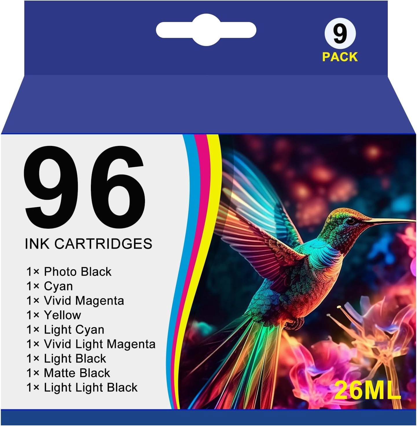 T096 96 Ink Cartridge Replacement for T0961 T0962 T0963 T0964 T0965 T0966 T0967 T0968 T0969 Ink for Stylus Photo R2880 Inkjet Printer Ink (9-Pack)