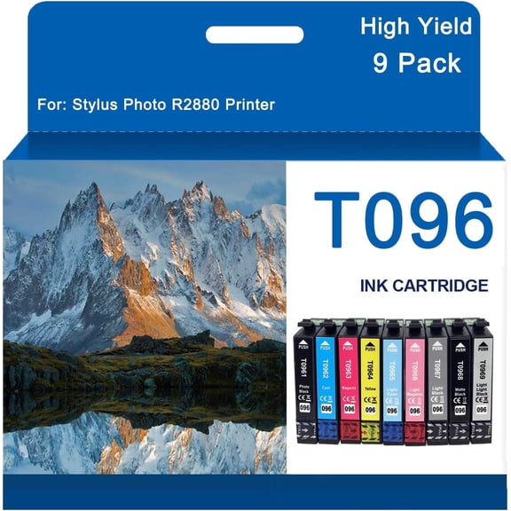 Compatible T096 Ink Cartridges 9-Pack Replacement for Epson Stylus Photo R2880 Printer