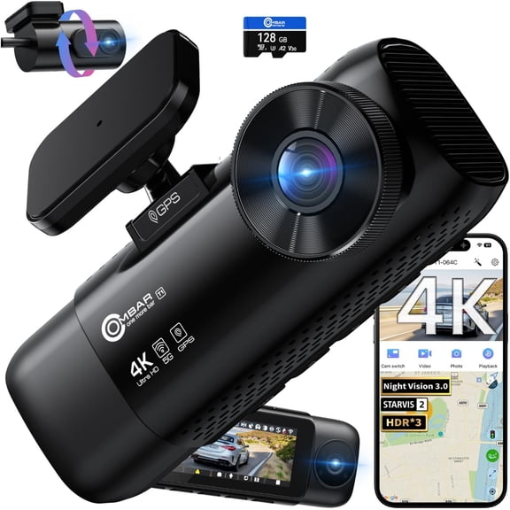 T1 4K 3 Channel Dash Cam, STARVIS 2 IMX678 Sensors, Free 128GB Card, 2025 New Full Color HDR Night Vision, 4K+1080P+1080P Triple Car Camera,5G WiFi, 24H Parking Mode, Support 512GB Max
