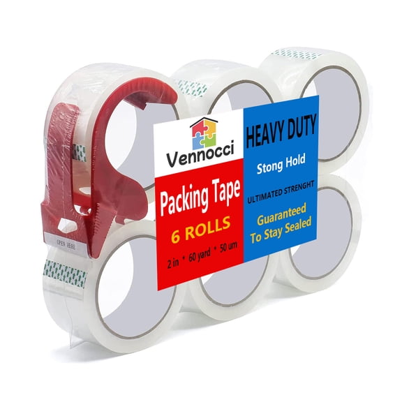 T1 Heavy Duty Transparent Packing Tape,6 Rolls with Refillable Dispenser,Industrial Grade Packaging Tape for Shipping Moving Sealing, 2 inches x 60 Yards Per Roll
