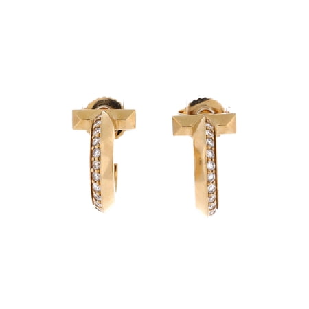 T1 Hoop Earrings 18K Yellow Gold with Diamonds Extra Small By Rebag