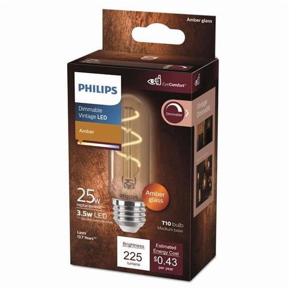 T10 E26 Medium LED Bulb, Amber - 25W Equivalence