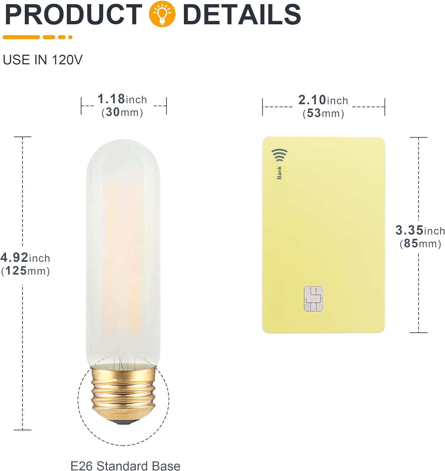 T10 LED Frosted Bulb- Dimmable E26 LED Tube Bulbs 40W Equivalent- 2700K Soft Warm- 4W Vintage Tubular Edison Light bulbs for Chandelier, Cabinet, Desk/Piano Lamp, Mason Jars, Bathroom Vanity- 3 Count