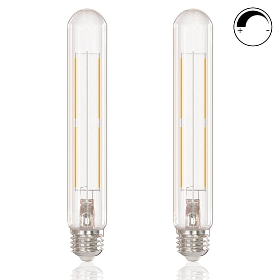 T10/T30 E26 Dimmable LED Bulbs, 60W Eqv, 2700K, 2 Pack | 6W, Warm White, 7.3 Inch Edison Tubular Light, Ideal for Sconces, Chandelier, Pendant Lights