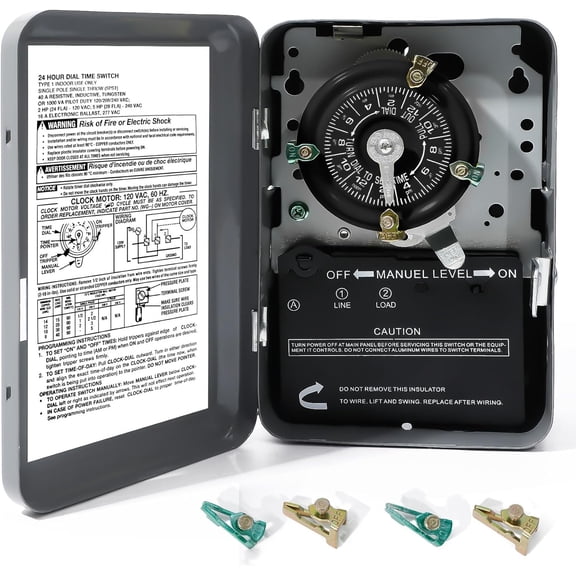 T101 Mechanical Timer , 120 VAC 2 40A SPST Electromechanical Timers, 12 ON/Off 24 Hour for Light Lighting Water Heater Fan and HVAC Systems