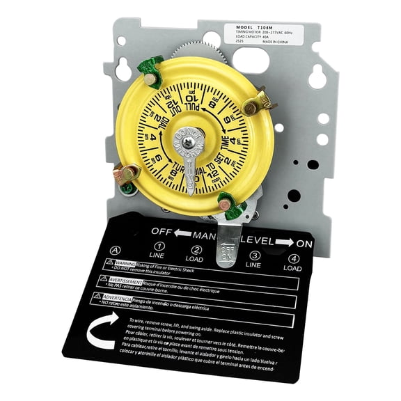 T104M Mechanical Timer Switch,208-277 VAC 5HP 40A DPST Pool Pump Timers Replacement,24-Hour12 ON/Off Cycles for Water Heater,Pool Pump,Lighting,Fans,(Mechanism Only)