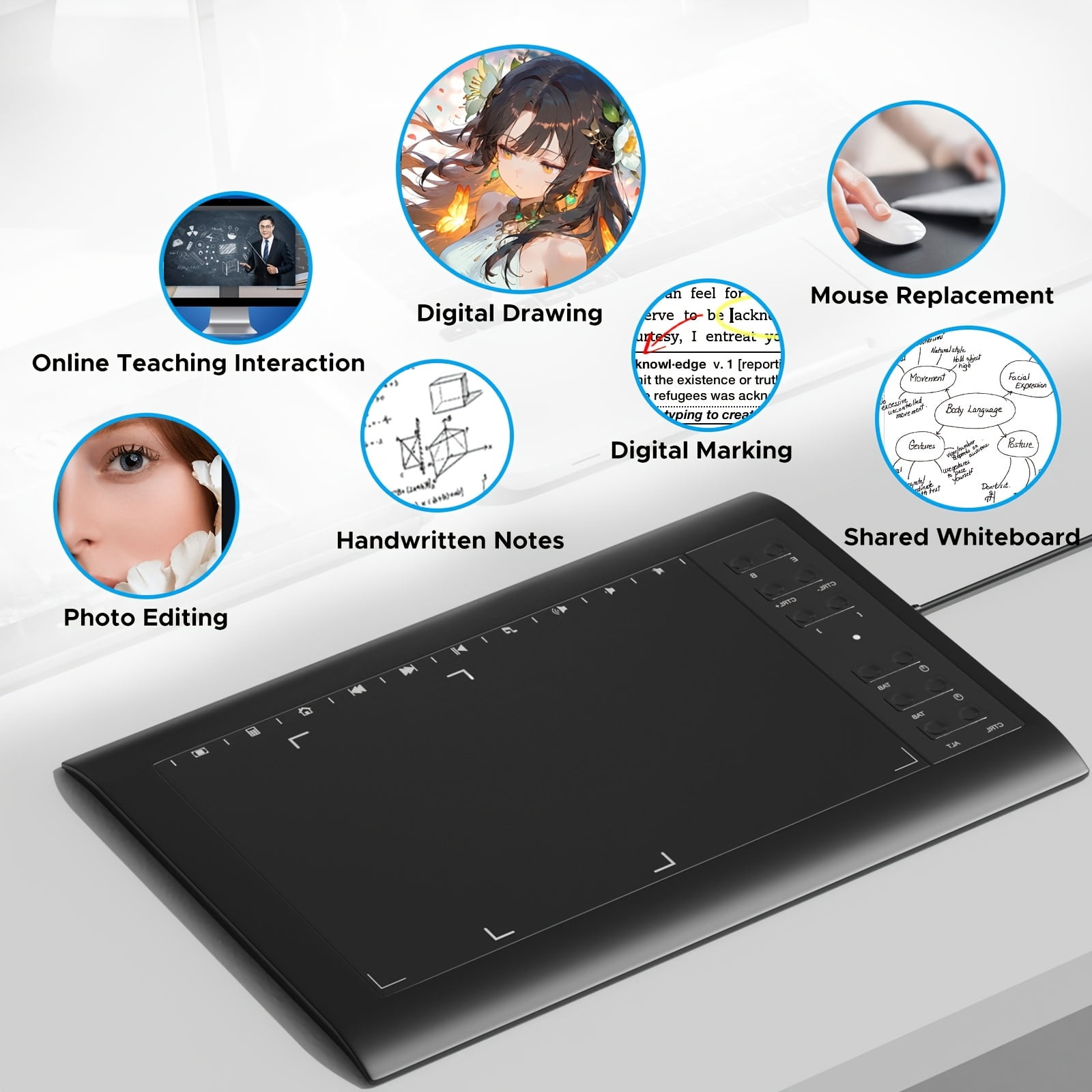 T1060 Graphics Drawing Tablet with Bracket & Stylus - 10x6 Inch Area ...