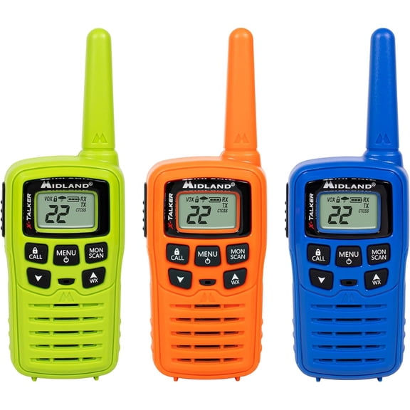 T10X3M X-Talker Two Way Radio – Water Resistant – NOAA Weather Alert Radios – 20 Mile Range - Multi Color Three Pack
