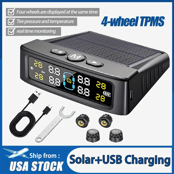 T12 Solar Tire Pressure Monitoring System - Universal 4-Wheel TPMS for Jeep Grand Cherokee Wrangler Compass Gladiator