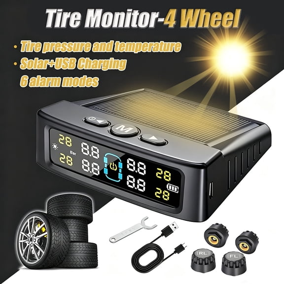 T12 Solar Tire Pressure Monitoring System - Universal 4-Wheel TPMS for Toyota RAV4 Camry Corolla Highlander Tacoma