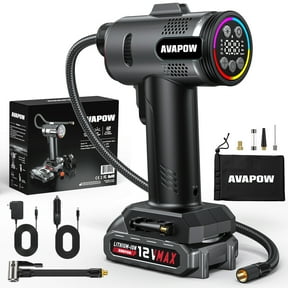 AVAPOW T12 Portable Tire Inflator, 160 PSI Cordless Dual Power Air Compressor with Rechargeable Battery, Digital Gauge and 12V Car Adapter