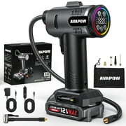 AVAPOW T12 Portable Tire Inflator, 160 PSI Cordless Dual Power Air Compressor with Rechargeable Battery, Digital Gauge and 12V Car Adapter