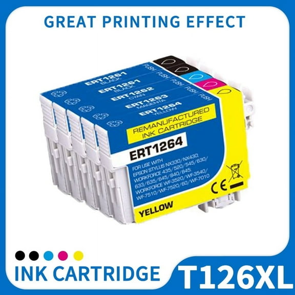 T126 Ink Cartridge used for Epson WF-7510 WF-3540 WF-3520 840 645 630 545 BCMY 5-Pack