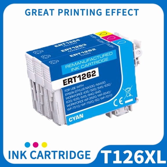 Ink Cartridge Replacement for Epson T126  WF-7510 WF-3540 WF-3520 840 645 630 545 CMY 3-Pack Ink