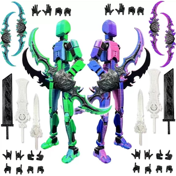 T13 3D Action Figure Set (Assembly Completed),Dummy Robot Titan 13 Dummy Action Figures,3D Printed Toys Multi-Jointed Movable (Purple/Green)