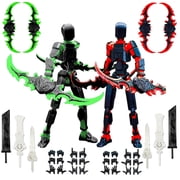 T13 3D Action Figure Set Assembly Completed,Dummy Robot Titan 13 Dummy Action Figures,3D Printed Toys Multi-Jointed Movable Red/Green