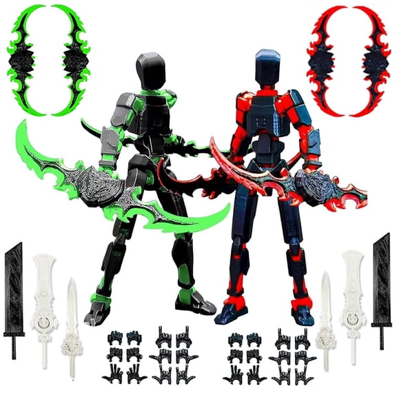 T13 3D Action Figure Set (Assembly Completed),Dummy Robot Titan 13 Dummy Action Figures,3D Printed Toys Multi-Jointed Movable (Red/Green)
