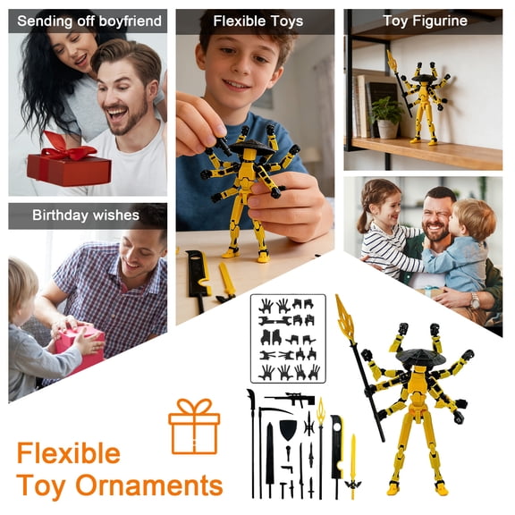 T13 3d Action Figure Set, Multi-Articular Lucky Mobile Robot T-13, Dummy Robot 13 Figure Creative Gifts for Adults,Creative Assembly And Decompression Toys yellow