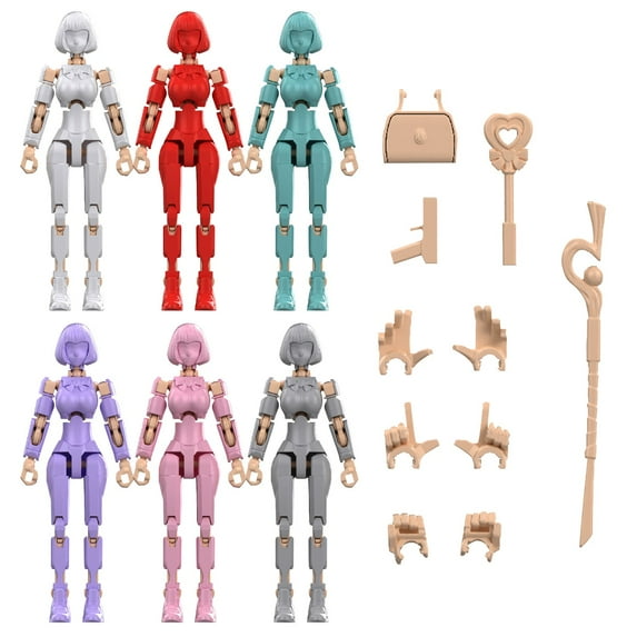 T13 5.51in 3D Printed Dummy Multi-Jointed Movable Robot with Various Colors and Rich DIY Accessories for Stop Motion Animation and Desktop Decor,6PCS