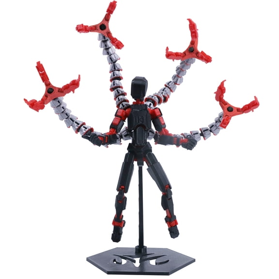 T13 Action Figure Cyber Octopus Multi-Arm Titan 13 3D Printed Finished Plastic Model for Cool Desktop Display Office Decompression Tech Gift,Red