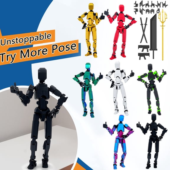 T13 Action Figure Set - 7 PCS(Assembly Completed) 3D Printed Multi-Jointed Movable Robot Dummy Set with Full Articulation for Stop Motion Animation