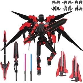 T13 Action Figure Set (Assembly Completed), Highlighting T13 Robot, 3D Printed Action Figure (Combat Mech Version), and Dummy 13, Perfect for Collectors' Desktop Decorations Gift(Red)