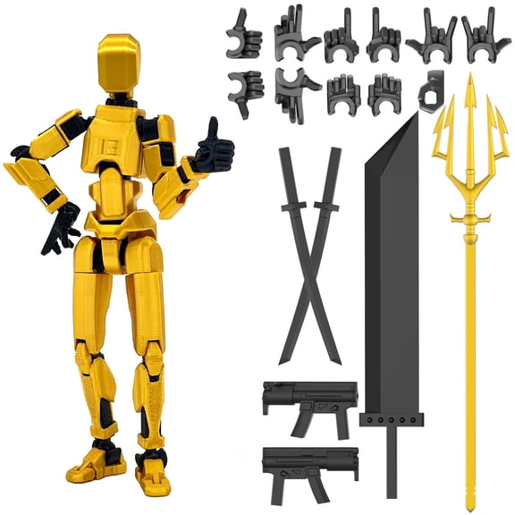 T13 Action Figure Set Clearance! 5 Inch Titan 13 Action Figure Collection, Multi-Jointed Titan 13 Action Figure Set, for Collectors Desktop Decorations T13 Movability 3D Printed Toys (Gold)