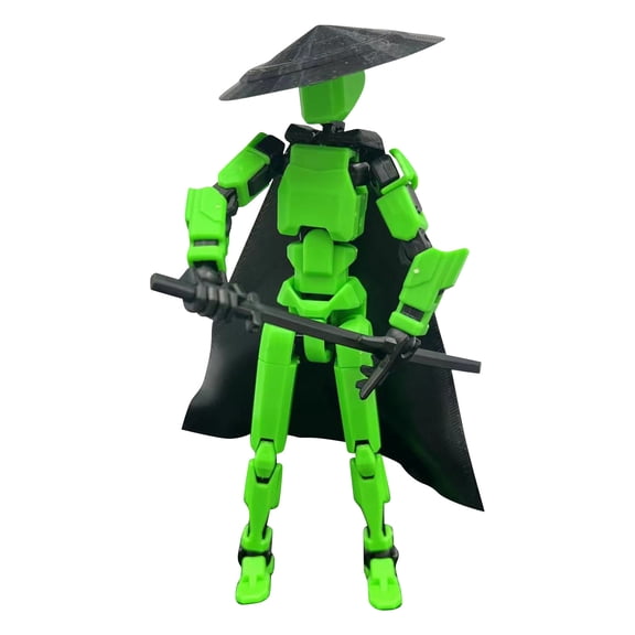 T13 Action Figure Wandering Cyber Ronin Mech Titan 13 3D Printed Samurai Plastic Model for Cool Desktop Display Martial Arts Hobby Gift,Green